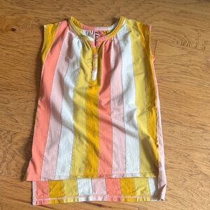 TEA toddler Striped Sleeveless dress - Yellow, Pink & White with metallic stripe
